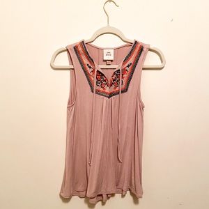 Mauve Embroidered Tank Top
